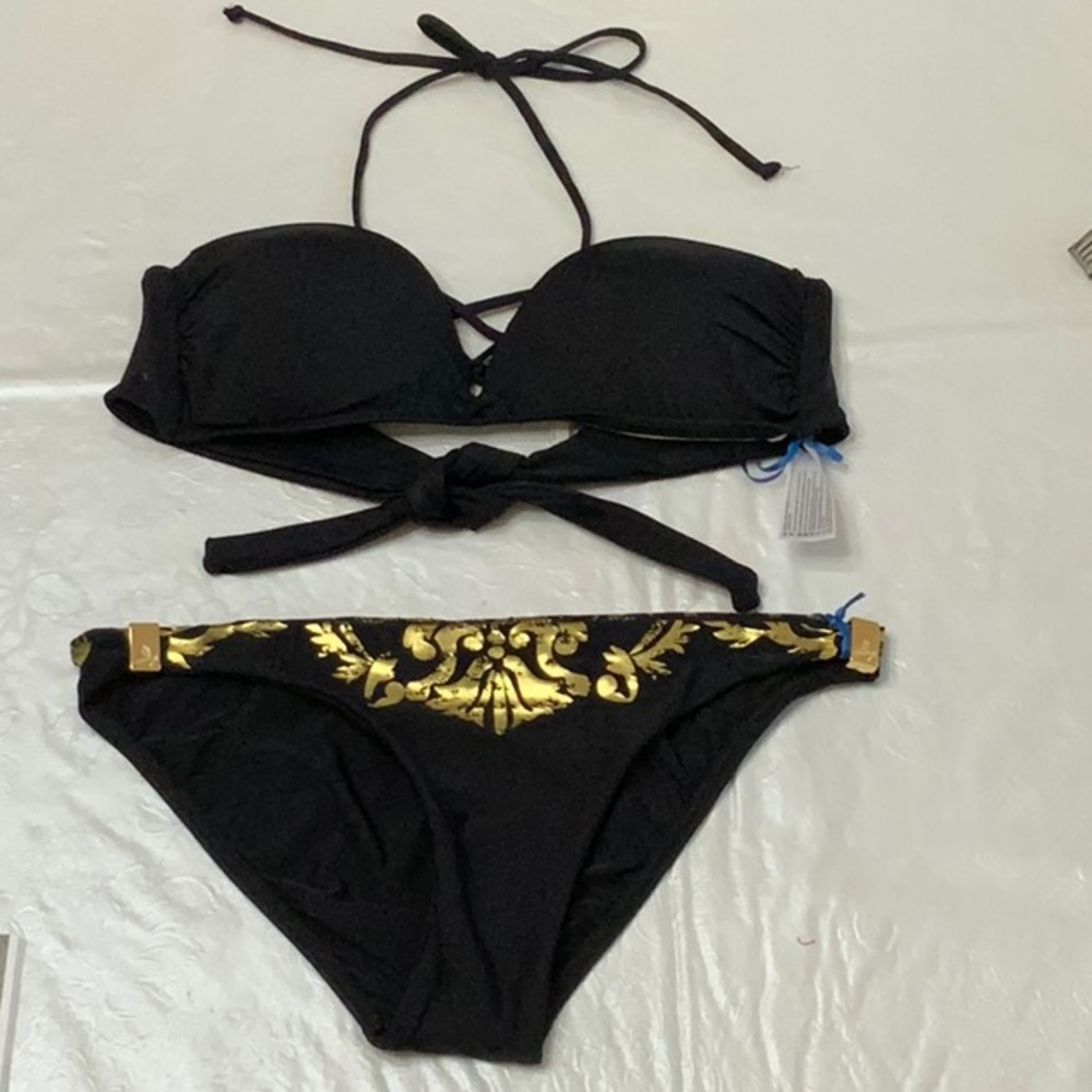 Lisa Blue Splash of Color top/TEMPLE DANCER bikini bottom - Black (#35)